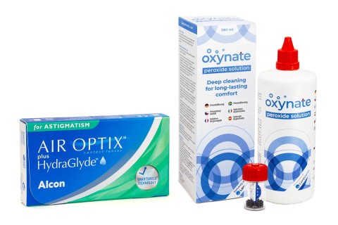 Air Optix Plus Hydraglyde for Astigmatism (6 Linsen) + Oxynate Peroxide 380 ml mit Behälter