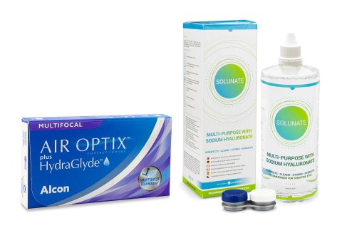 Air Optix Plus Hydraglyde Multifocal (6 Linsen) + Solunate Multi-Purpose 400 ml mit Behälter