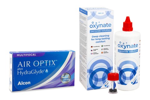 Air Optix Plus Hydraglyde Multifocal (6 Linsen) + Oxynate Peroxide 380 ml mit Behälter